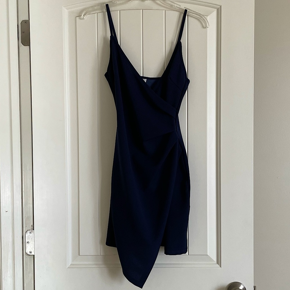 Ruched Side Asymmetrical V Neck Cami Dress